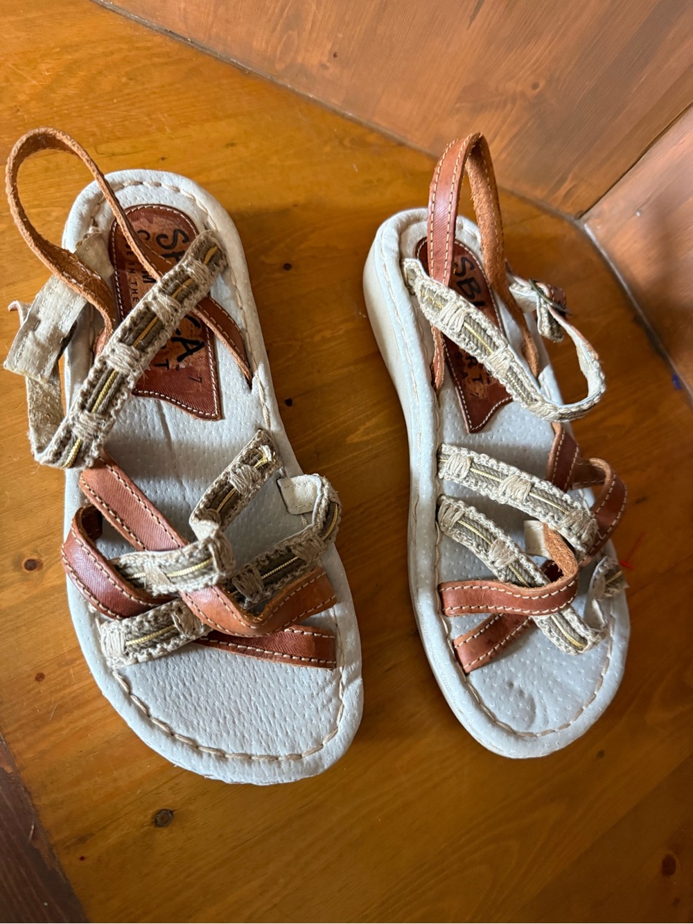 Sbicca Cottage Camel Strappy Comfort Sandals Boho Woven Slingback 7